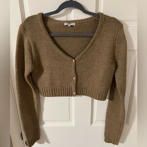 Crescent Lagenlook Cropped Tan Wool Blend 3 button V neck Cardigan Medium